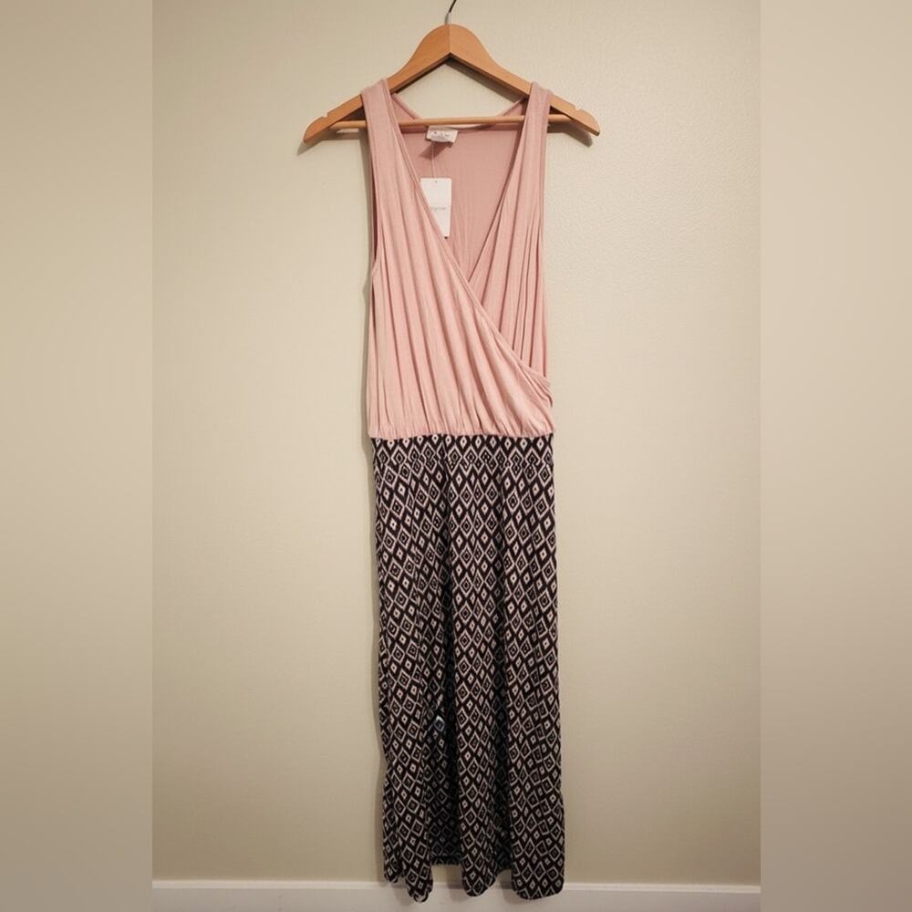 NWT Bellino Women's Taupe Black Diamond Maxi Dress - Size Medium
 b82